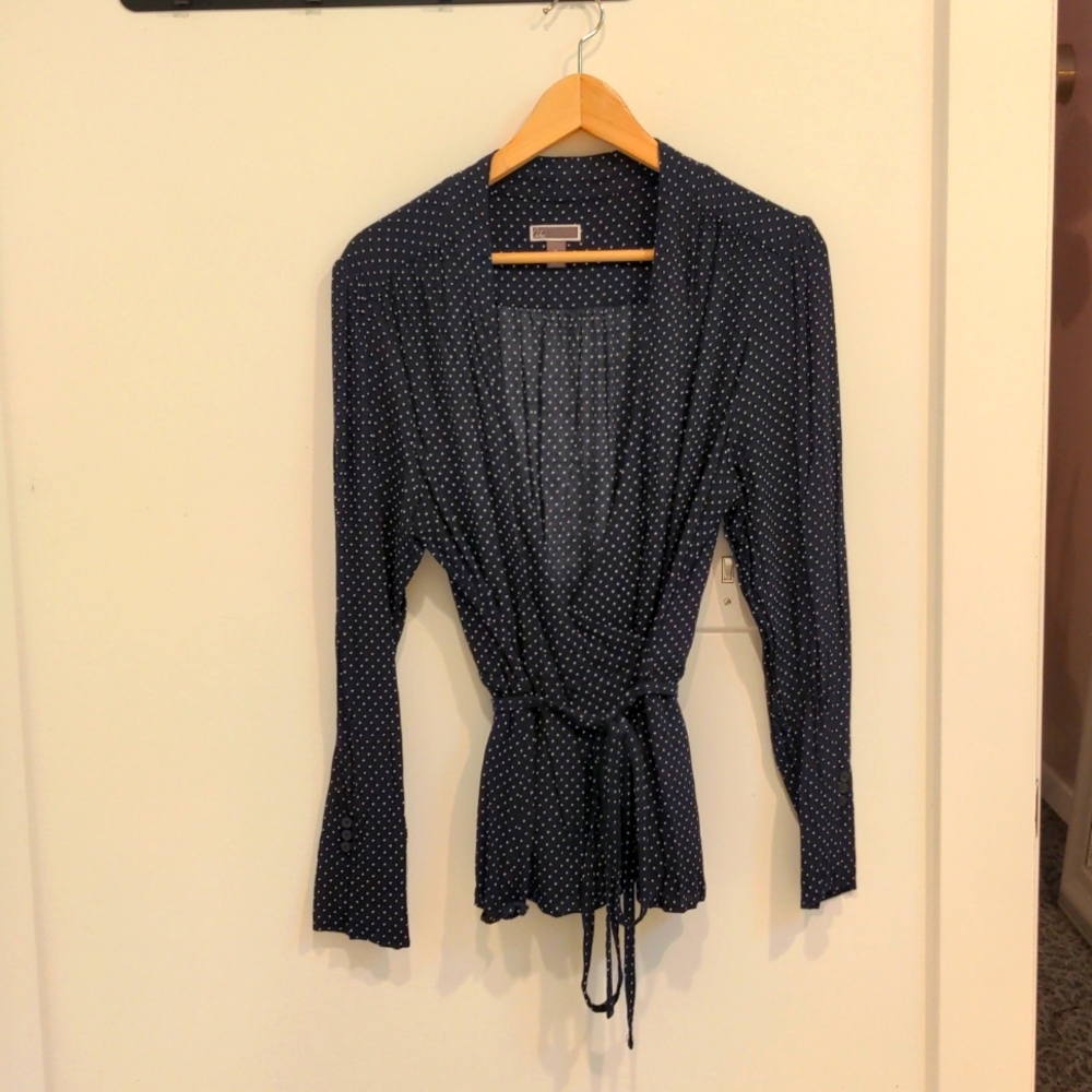 Chelsea28 navy polkadot wrap top